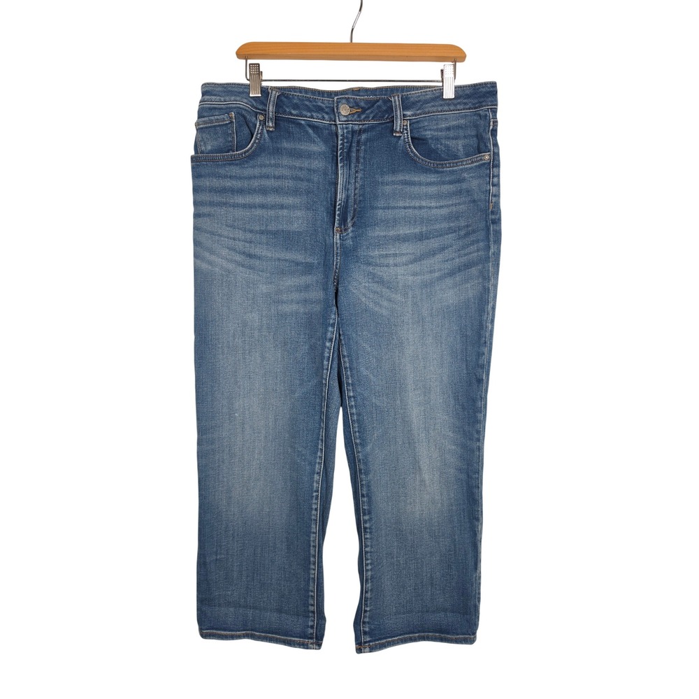 Chico's High Rise Straight Leg Crop Jeans Womens Petite Blue Mid Wash Denim 14P